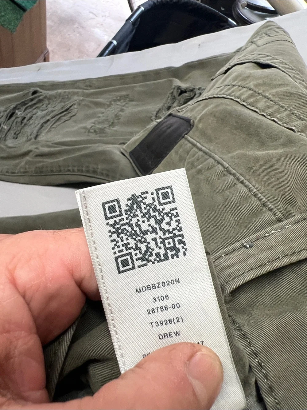 True Religion Olive Green Straight Jeans with Distressed Patchwork